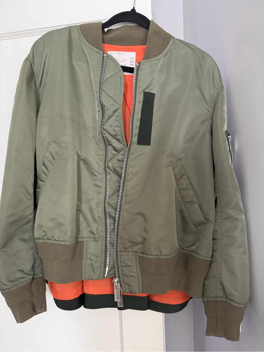 Sacai Size 2 khaki nylon bomber jacket